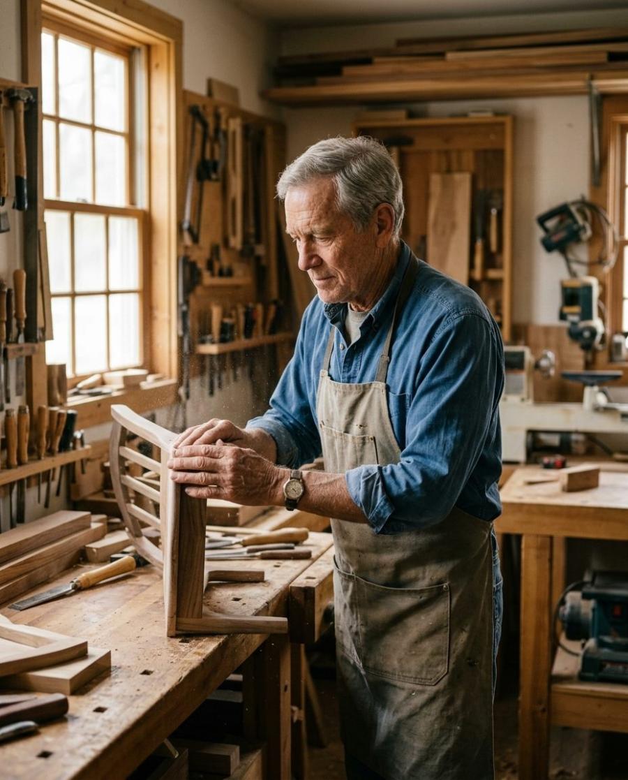 Mostly you, mostly squinting, mostly holding something you have just fixed.